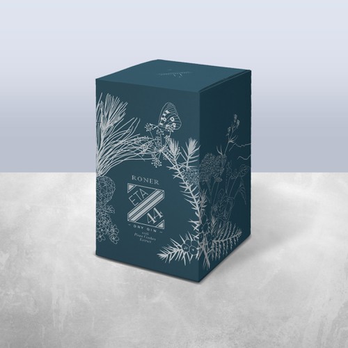 Gin Bottle & packaging design + merchandising Design by virunga