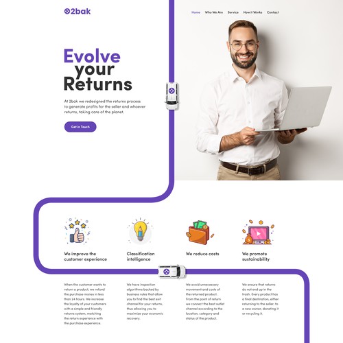 We need an awesome one page landing for our return management product / Diseño web 2bak Design by Tushar K∎