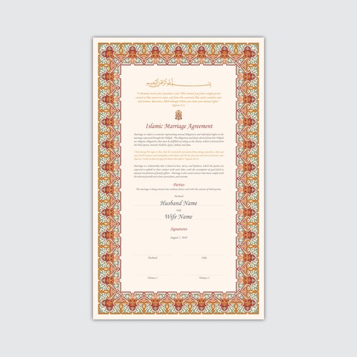 Design A Beautiful Islamic Marriage Agreement Document Template Design by dazecreative