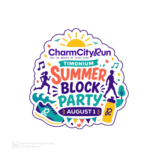 Fun, Collectible Sticker for Charm City Run's Timonium Summer Block Party