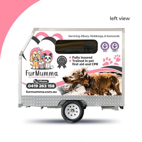 Design a cohesive wrap for our grooming trailer Design by imöeng