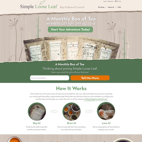 Landing Page/Subscription Signup Page for a Tea of the Month Subscription Box Design by Hristina.