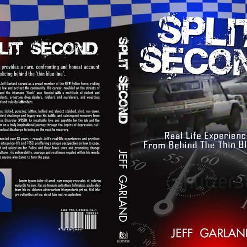 Creating an impactful cover design for my first book - 'Split Second' about my policing experiences Design by Dandia