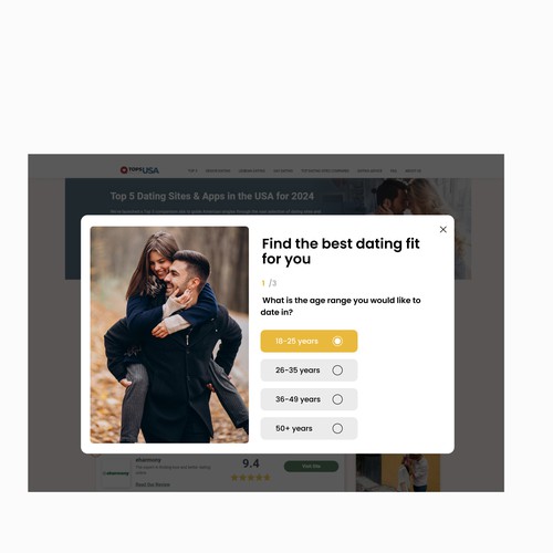 Engaging quiz feature design for product comparison website Design by DezainHub