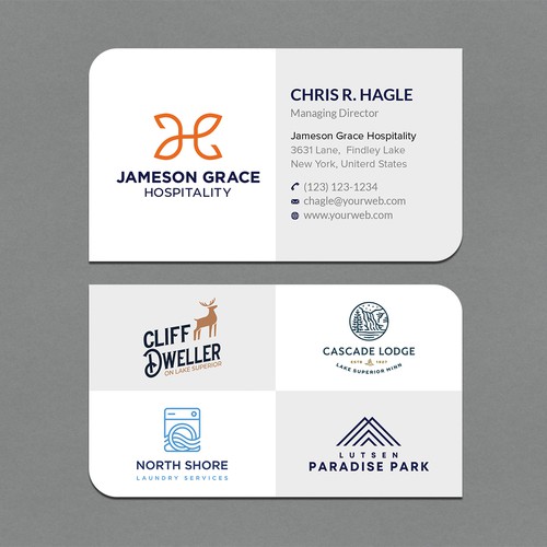 Create a modern and clean business card for a parent company with 4 subsidiaries Design by CurveSky™ ☑️