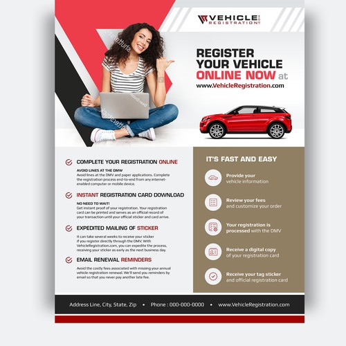 One-Page Flyer for VehicleRegistration.com Design by creati>e.SB