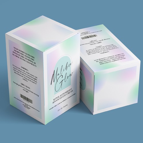 Simple skin care packaging for "Malibu Glow" with several follow-up packagings. Diseño de Franklin Wold