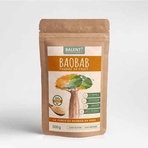 Looking for a calm and powerful packaging for our baobab powder. Design by GIV Designs ★❤◆