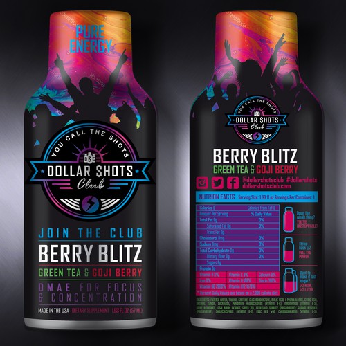 Create an eye-catching energy shot drink bottle design for the relaunch our eCommerce Supplement Shot Co.!! Réalisé par Dimanist