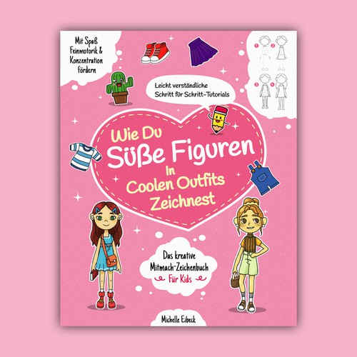 Design a creative cute cover for a children's drawing book with cute Characters Design by DX Raven Design