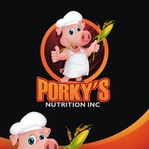 Porky’s-we need a logo with a fun, fat and memorable PIG(s) that catches your eye! Grain in mouth? Design by pmAAngu