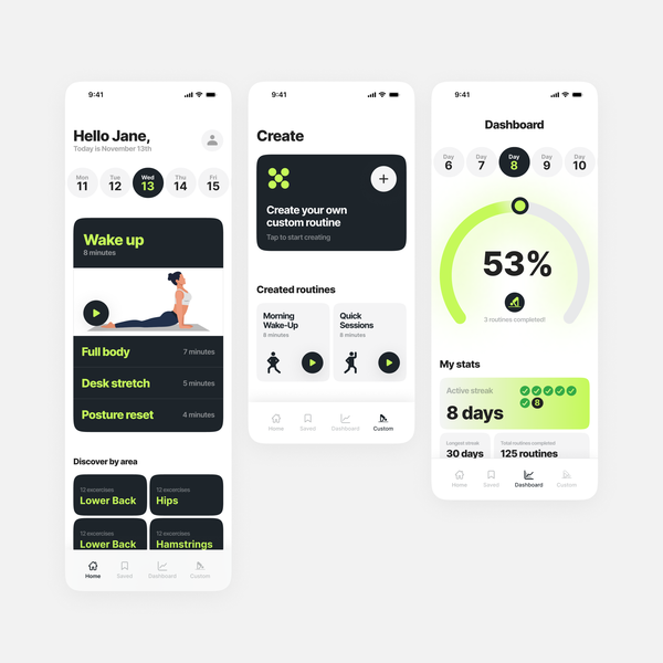 Clean, modern design for stretching app