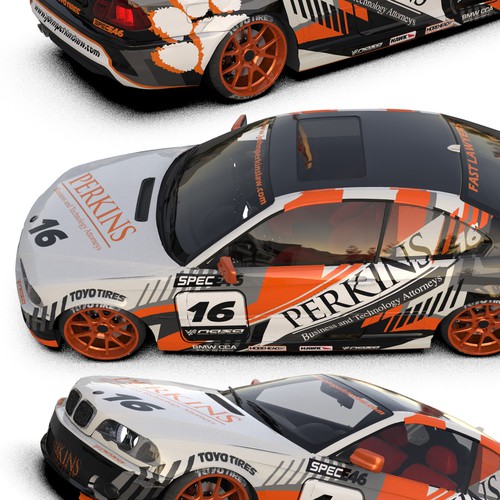 Perkins-Clemson e46 Race Car Wrap Design by Andrei Sandu