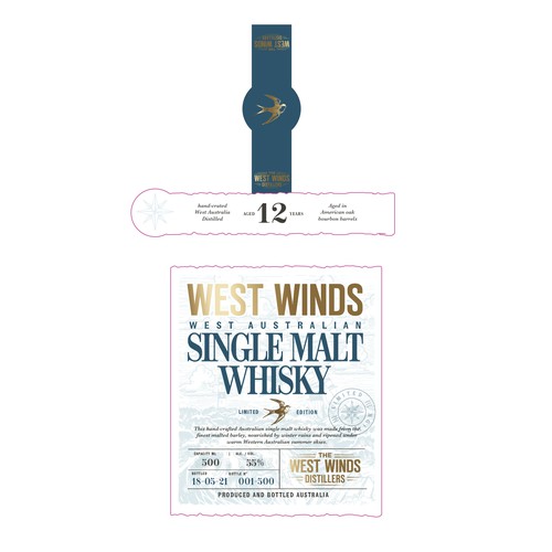 Premium Bottle Label for 12 Year Old Single Malt Bourbon Cask Whisky Design by Saverio Wongher ™