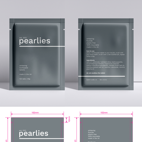 Design an attractive refill pack for a trendy new toothpaste tablet brand Design by nicolesaulsdesigns
