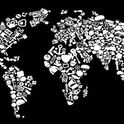 Create a map of the world using unique list of icons/objects provided Design by sawamura