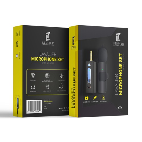 Need modern & catchy packaging design for wireless microphone set Design by Shreya007⭐