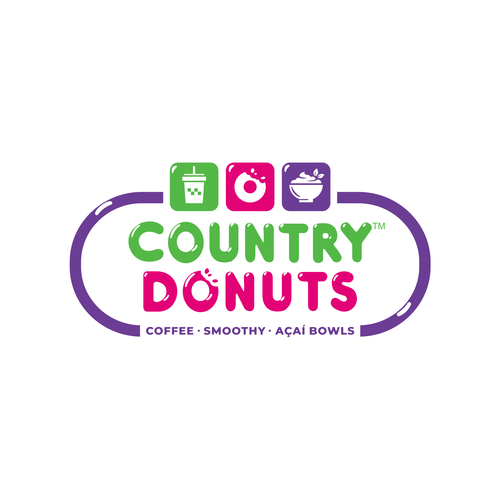 Diseño de We need a modern exciting logo to encompasses our Name Country Donuts Coffee smoothy bowls de crapit