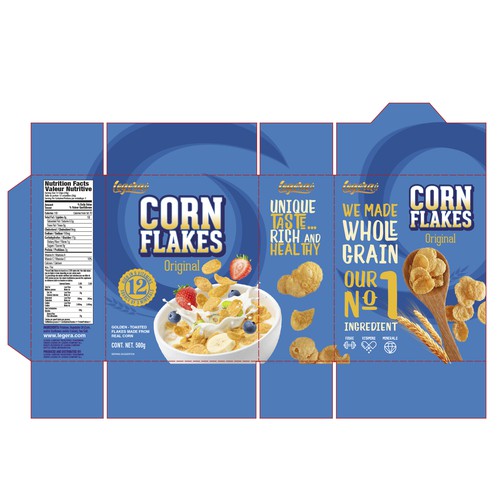 Premium cereal breakfast packaging (Corn Flakes) Design by Gustavo RV