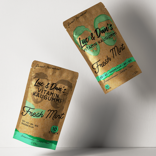 First creative packaging for a natural vitamin chewing gum Design by SethDesigns.co