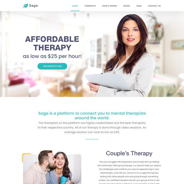 Design by P A L titled "Landing page for Sage therapy."