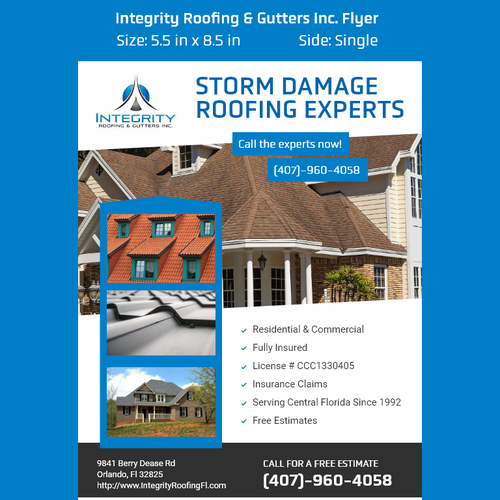 Roofing Company Storm Damage Flyer Diseño de Rohi Designs