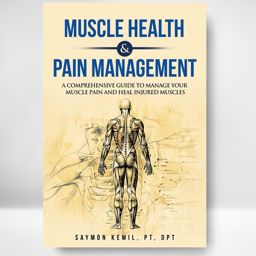 Book cover with a drawing images of the human anatomy combining muscles and bone structure. Design by libzyyy