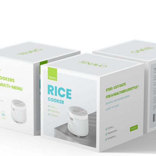 Design a modern package for a smart rice cooker Design by CUPEDIUM
