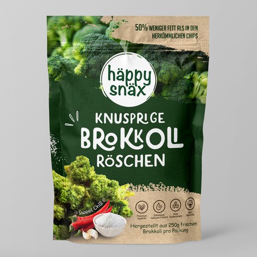 Verpackungsdesign für Doypack Gemüsechips: Vakuum frittierte Brokkoli Chips Design by Creative Selection