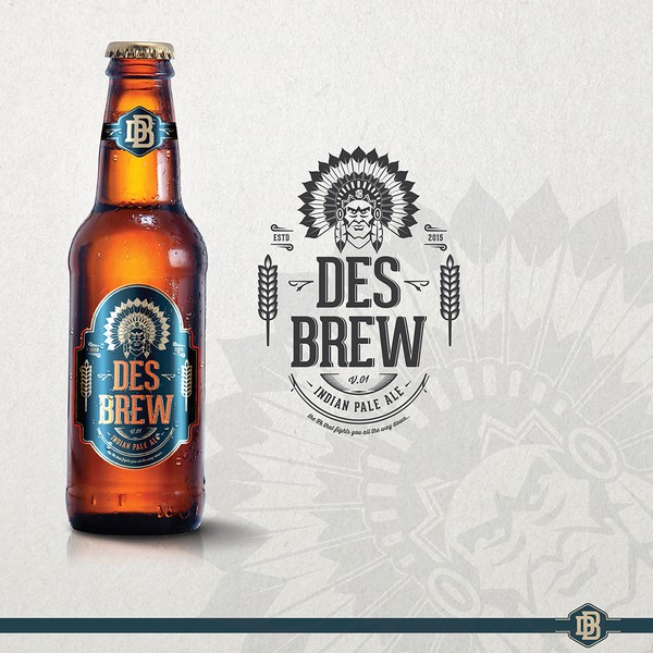 Design by °doaibu° titled "Fancy a challenge? Create the logo for v1.0 of Des-Brew. The beer for the man that loves to BBQ."