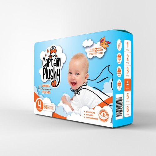 Packaging for playful baby diapers brand Design by Sandra Milan