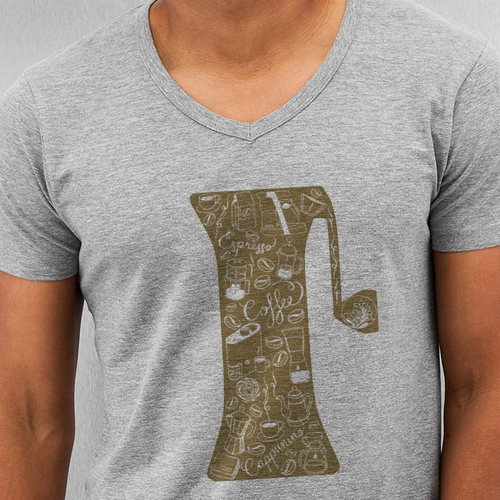 Coffee Collage T-Shirt Design Using Ink Made From Coffee Grounds Design by evaontwerp