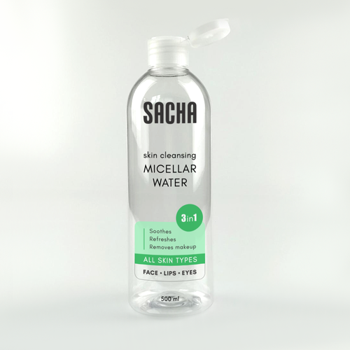 Sacha Micellar Water bottle 500ml Design by Ilka A.