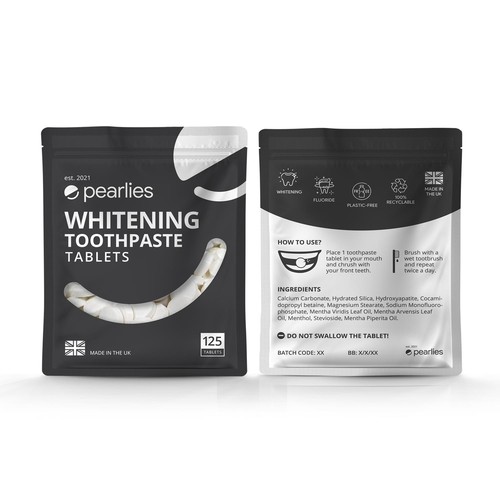 Design an attractive refill pack for a trendy new toothpaste tablet brand Design by RK Studio Design