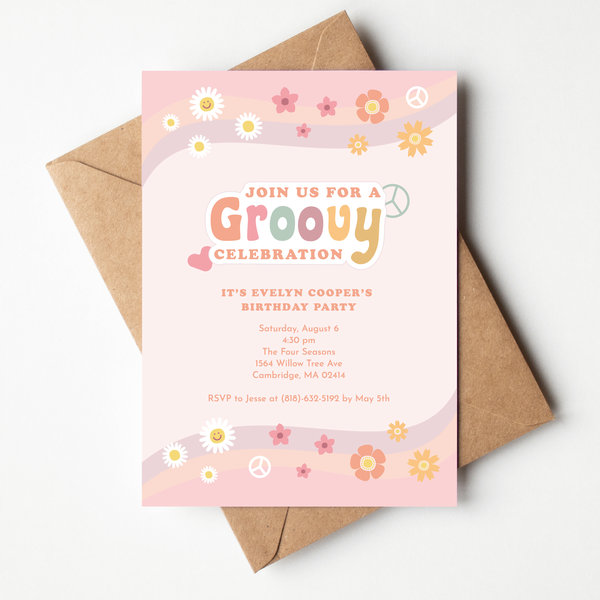 Colorful 70s birthday invitation 