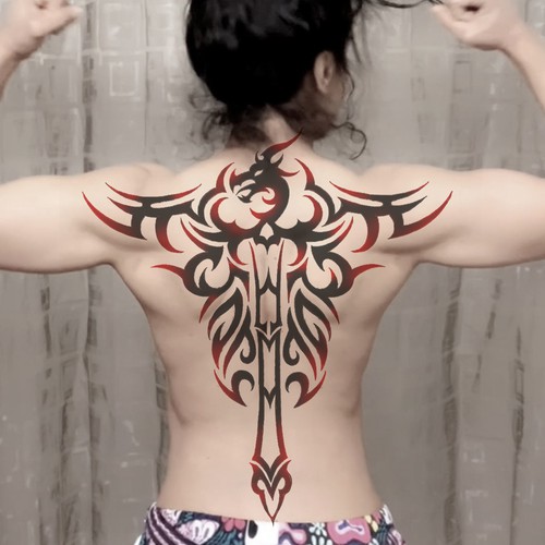 Back sword tatto, represents power, warrior's sword, with a dragon face on the circle of the swords handle Design by Jezzus