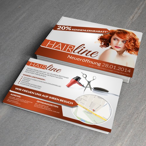 Auffallendes Flyerdesign Fur Neueroffnung Eines Friseur Wettbewerb In Der Kategorie Postkarte Flyer Print 99designs