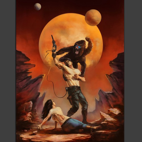 70's style science-fantasy custom art for book cover Design by Svar