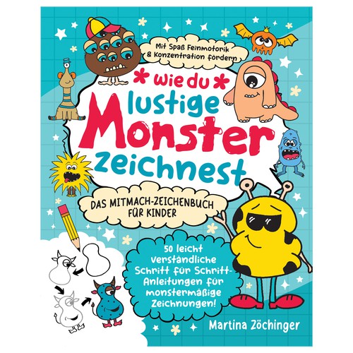 Design a cheerful cover for a monster drawing book for children Design by Cubist❑