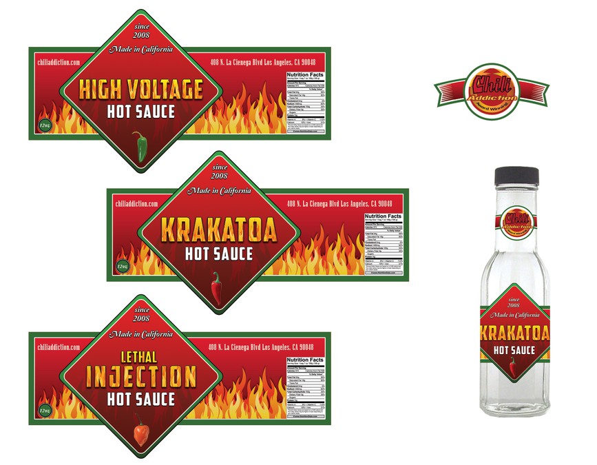 Hot Sauce bottle labels for Chili Addiction Print or packaging design