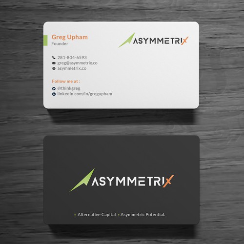Design a cool, edgey but sophisticated business card for an alternative investment firm. Design von Roni_
