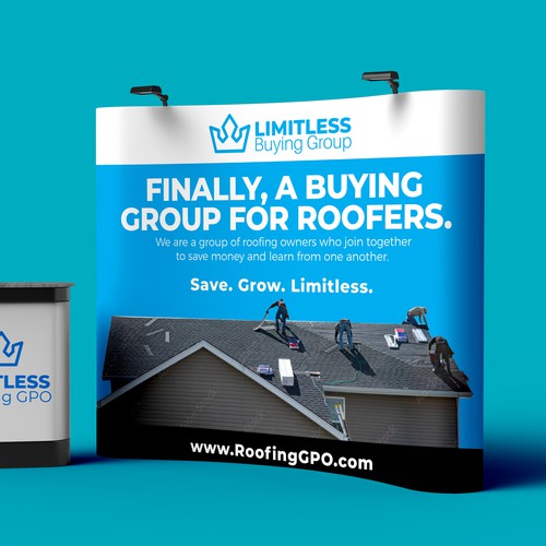 Design a tradeshow backdrop for roofing buying group Design by Graphic Rise