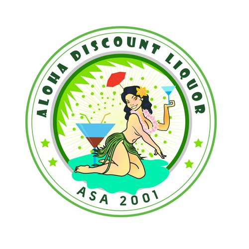 Hawaiian style playful sexy logo for independant Maui liquor store near