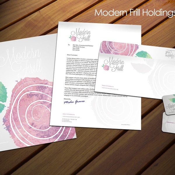 Help Design a Business Card and Stationery for Modern Frill!