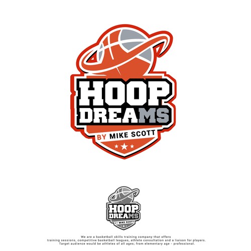 Create a sleek, athletic logo for Hoop Dreams by Mike Scott Design by Mark Takeuchi