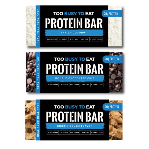 Design a unique protein bar wrapper for Too Busy To Eat Design by Catus