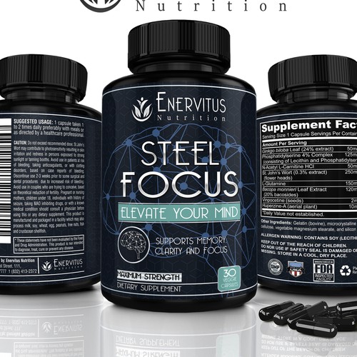 Design a  powerful modern label ( Brain Supplement)for a premium health supplement brand. Design by lantonx