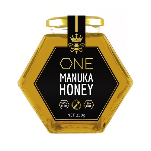 Design a minimalist upmarket Honey Jar Label for this Glass bottle Design by emmafoo
