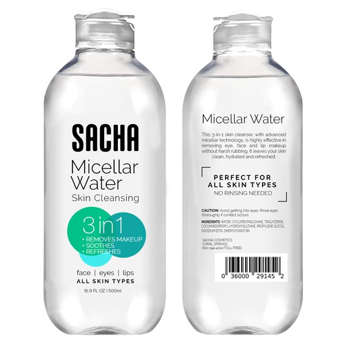 Sacha Micellar Water bottle 500ml Design by ikoniske™