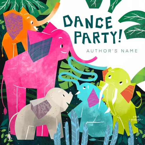 The Elephants Dance Party - Fun, bright and quirky kids book illustration Design by valentinakris